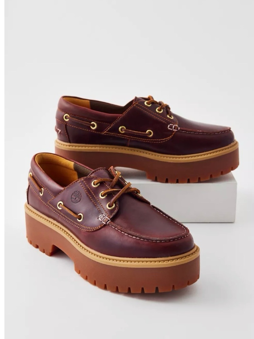 Timberland Stone Street Burgundy Leather Platform Boat Shoes ✨✨